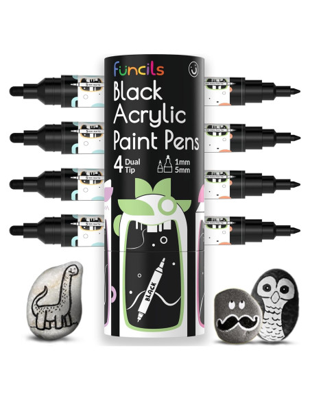 4 Marcadores de Pintura Doble Punta Negra Funcils 1mm y 5mm 4 Marcadores de Pintura Doble Punta Negra Funcils 1mm y 5mm