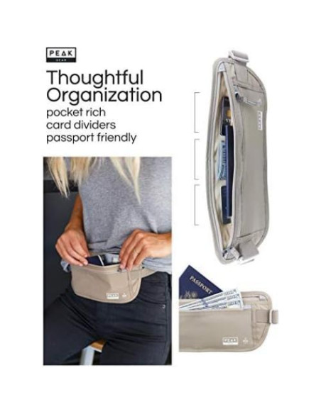 Cinturón de Dinero de Viaje Peak Gear Beige con Protección RFID Cinturón de Dinero de Viaje Peak Gear Beige con Protección RFID