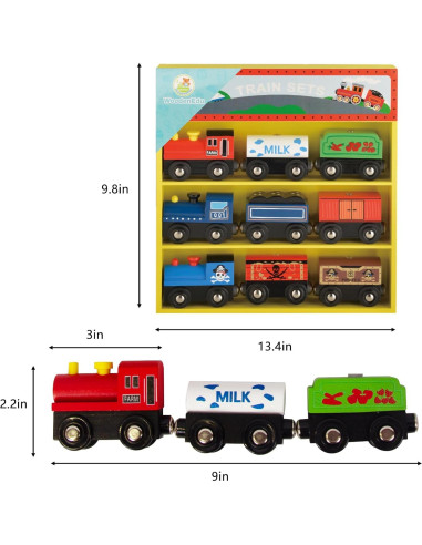 Juego de tren de madera 9 piezas WoodenEdu para niños 3 a 8 años