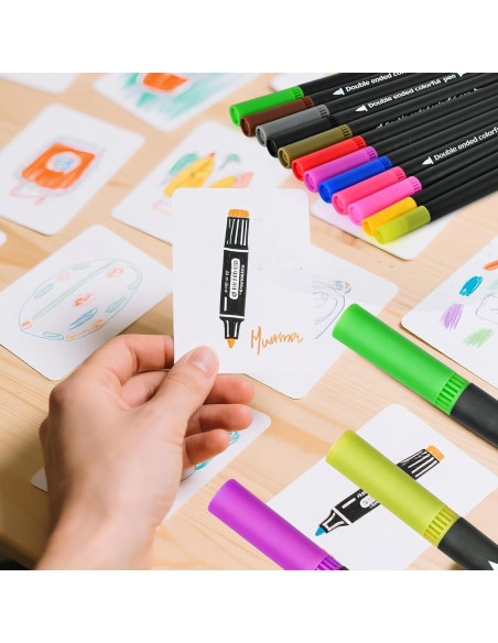 Marcadores de Doble Punta WELLFAR - Set de 12 Colores Sin Sangrado