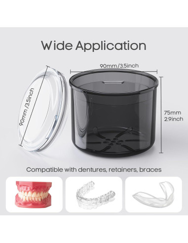 Estuche para Dentaduras HEMILAB Negro 8.89x8.89x7.37 cm