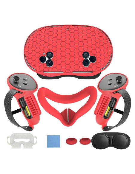 Conjunto de Cubiertas de Silicona MTomatoVR para Quest 3s - Panal Rojo Conjunto de Cubiertas de Silicona MTomatoVR para Quest 3s - Panal Rojo