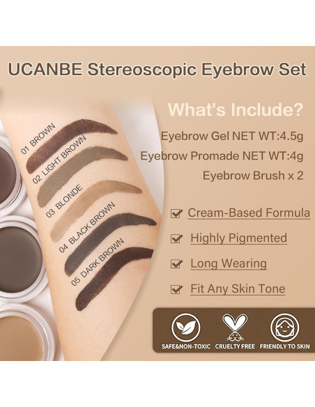 Kit de Cejas UCANBE 2 en 1 Gel y Cera Marrón Impermeable Kit de Cejas UCANBE 2 en 1 Gel y Cera Marrón Impermeable