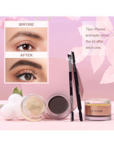 Kit de Cejas UCANBE 2 en 1 Gel y Cera Marrón Impermeable