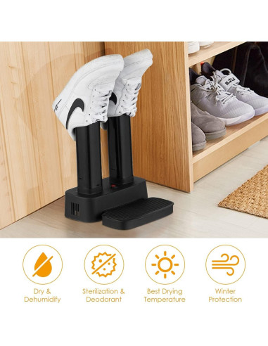 Secador de Zapatos Eléctrico COSTWAY Negro, Tubos Ajustables