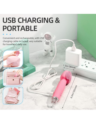 Cepillo Facial de Limpieza TOPQIAO Rosa Impermeable USB 7 Modos