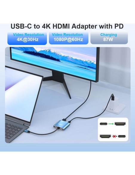 Adaptador USB C a HDMI 2-en-1 Closs 4K con Carga PD 100W Adaptador USB C a HDMI 2-en-1 Closs 4K con Carga PD 100W