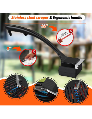 Cepillo para Parrilla Sin Cerda Mavipromax 45.72 cm con Raspador