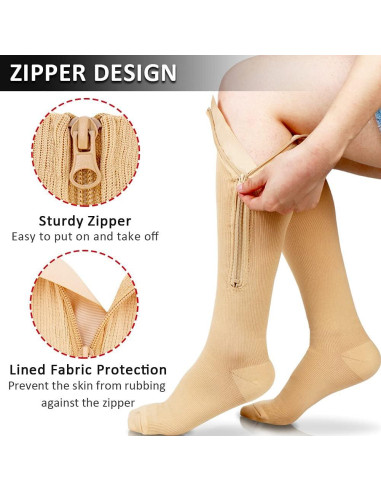 Calcetines de Compresión Ailaka Unisex 15-20 mmHg con Cremallera