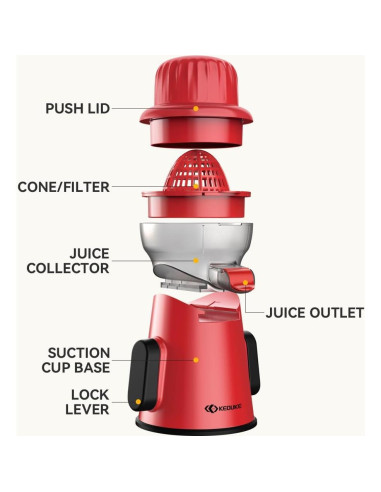 Exprimidor Manual de Cítricos KEOUKE - Rojo, 0.75 kg, Antideslizante