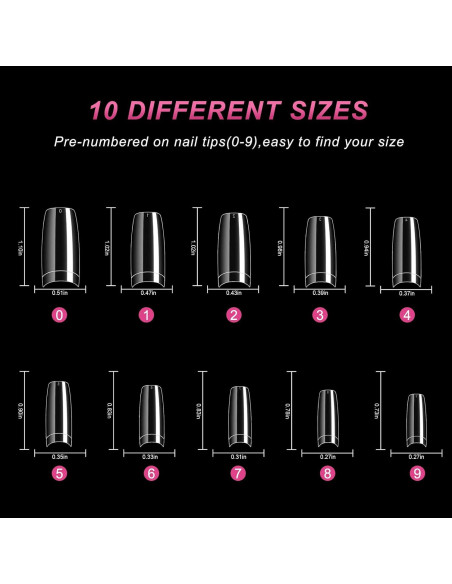Kit de Uñas Falsas Transparentes Krofaue 100 Pcs con Pegamento Kit de Uñas Falsas Transparentes Krofaue 100 Pcs con Pegamento