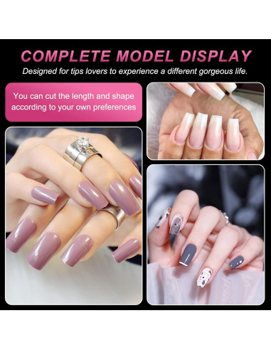 Kit de Uñas Falsas Transparentes Krofaue 100 Pcs con Pegamento