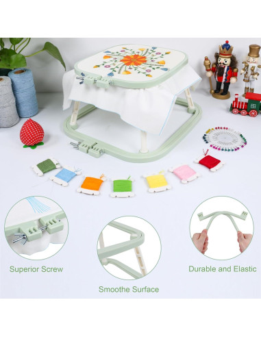 Soporte de Bordado Trapezoidal Guofa - 2 Aros Ajustables Verde