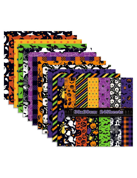 Juego de Papel de Scrapbook Halloween GLKTOPO 30.5 cm Doble Cara 24 Hojas Juego de Papel de Scrapbook Halloween GLKTOPO 30.5 cm Doble Cara 24 Hojas