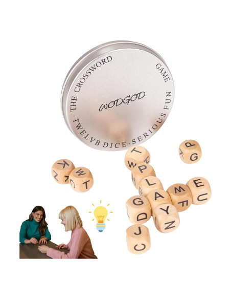 Juego de Crucigramas Wodgod con 12 Dados de Letras Madera Juego de Crucigramas Wodgod con 12 Dados de Letras Madera
