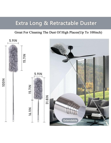 Duster Telescópico de Microfibra MIZIKUSON 254 cm Flexible y Lavable