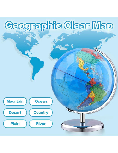Globo Terráqueo Giratorio TTKTK 20.32 cm Azul con Soporte de Acero Globo Terráqueo Giratorio TTKTK 20.32 cm Azul con Soporte de Acero