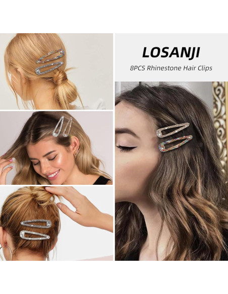 8 Clips para el Cabello Brillantes LOSANJI - Dorado, Plateado, Negro 8 Clips para el Cabello Brillantes LOSANJI - Dorado, Plateado, Negro