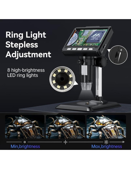 Microscopio Digital Ashfly 1000x 4.3" LCD con 8 LED Microscopio Digital Ashfly 1000x 4.3" LCD con 8 LED