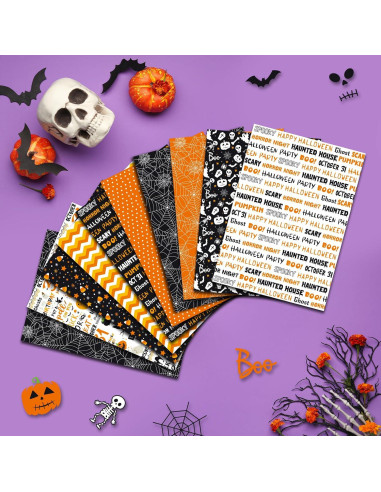 Conjunto de Papel de Patrón Halloween Morcheiong 100 Hojas A5