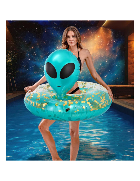 Flotador Inflable Alienígena POZA 91 cm Azul Dorado con Confeti Flotador Inflable Alienígena POZA 91 cm Azul Dorado con Confeti