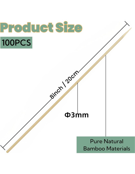 Brochetas de Bambú 20 cm XMZY - 100 Piezas para BBQ y Yakitori Brochetas de Bambú 20 cm XMZY - 100 Piezas para BBQ y Yakitori
