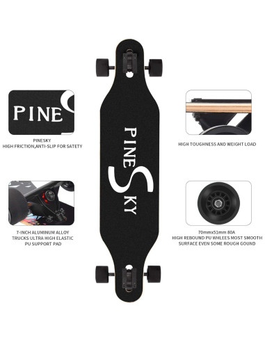 Longboard Completo 41" PINESKY 8 Capas Arce Natural Cruiser