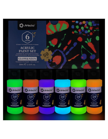 Pintura Acrílica Brillante que Brilla en la Oscuridad Artecho 6 Colores 60 ml Pintura Acrílica Brillante que Brilla en la Oscuridad Artecho 6 Colores 60 ml