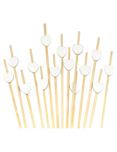 Palillos de Bambú Decorativos en Forma de Corazón Blanco 100 Pzas