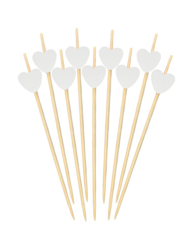 Palillos de Bambú Decorativos en Forma de Corazón Blanco 100 Pzas