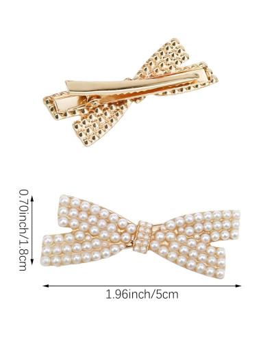 10 Clips de Pelo con Lazo de Perlas Dorados - Accesorios Elegantes