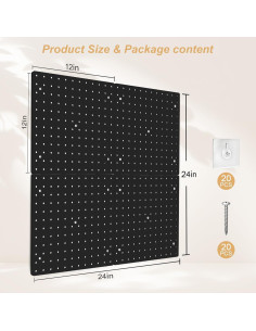 FZK Pegboard Negro 4 Piezas 61x61 cm Organizador de Pared 2