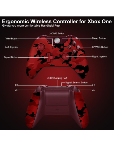 Controlador Inalámbrico Xbox One DZHI Camo Rojo Bluetooth