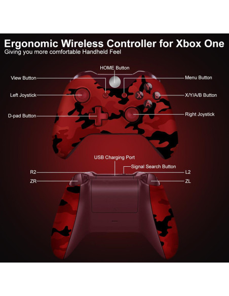 Controlador Inalámbrico Xbox One DZHI Camo Rojo Bluetooth Controlador Inalámbrico Xbox One DZHI Camo Rojo Bluetooth