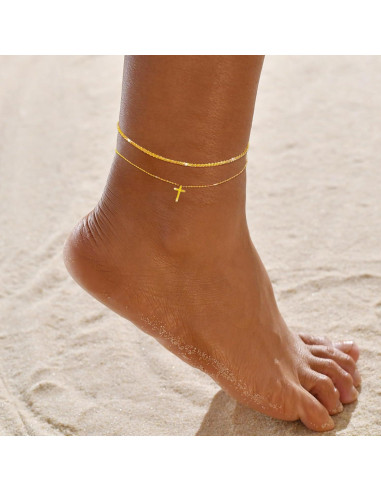 Pulseras de Tobillo para Mujeres Oro 14K con Cristales Cruz