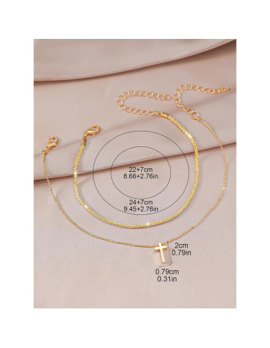 Pulseras de Tobillo para Mujeres Oro 14K con Cristales Cruz