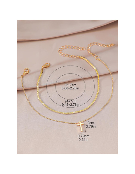Pulseras de Tobillo para Mujeres Oro 14K con Cristales Cruz Pulseras de Tobillo para Mujeres Oro 14K con Cristales Cruz