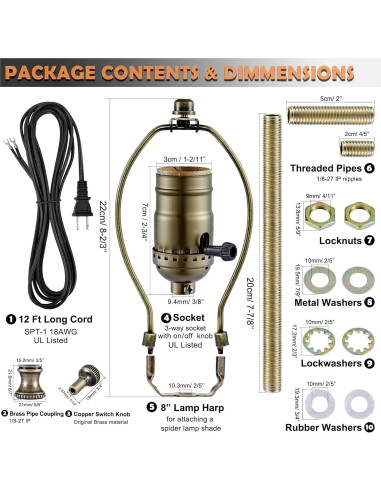 Kit de Rewire para Lámpara Emnooti - Latón Antiguo, 12 pies