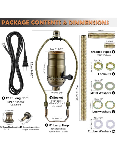 Kit de Rewire para Lámpara Emnooti - Latón Antiguo, 12 pies Kit de Rewire para Lámpara Emnooti - Latón Antiguo, 12 pies