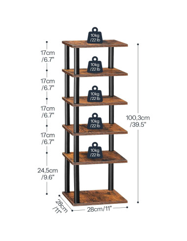 Estante Vertical para Zapatos HOOBRO 6 Niveles 28x28x100 cm