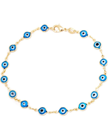 Pulsera de tobillo dorada Barzel con ojo malvado 25.4 cm