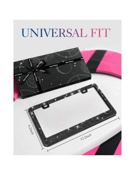 Marco de Placa de Licencia AUJEN Brillante con Rhinestones Negro 30.99x15.75cm Marco de Placa de Licencia AUJEN Brillante con Rhinestones Negro 30.99x15.75cm