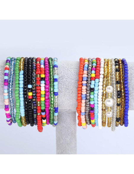Juego de 24 Tobilleras de Cuentas Boho para Mujeres - Estilo Africano Juego de 24 Tobilleras de Cuentas Boho para Mujeres - Estilo Africano