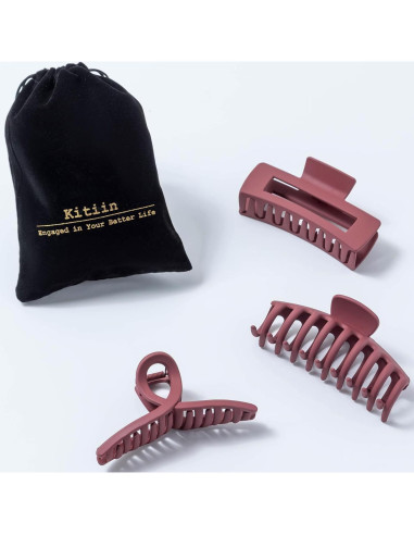 Set de 3 Pinzas de Garra Burdeos Kitiin para Cabello Grueso