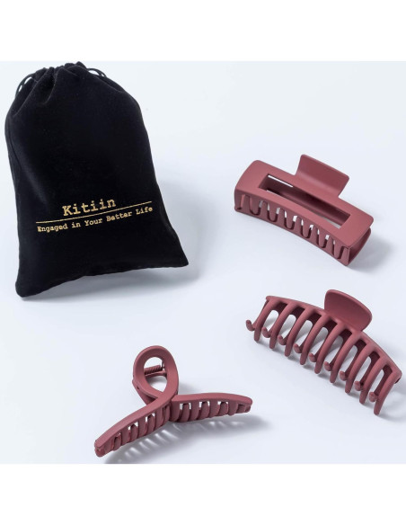 Set de 3 Pinzas de Garra Burdeos Kitiin para Cabello Grueso Set de 3 Pinzas de Garra Burdeos Kitiin para Cabello Grueso