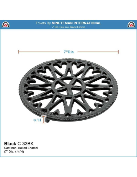 Trivet de Hierro Fundido Minuteman 17.78 cm Negro Trivet de Hierro Fundido Minuteman 17.78 cm Negro