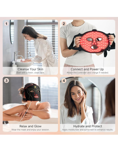 Máscara de Terapia de Luz Roja YKeluxon 6000mAh Facial Portátil