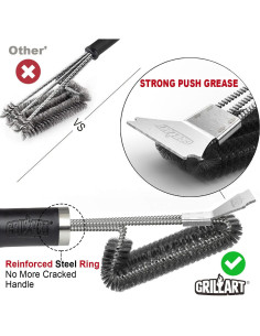 Cepillo de Parrilla GRILLART 3 en 1 Acero Inoxidable 45,72 cm 2