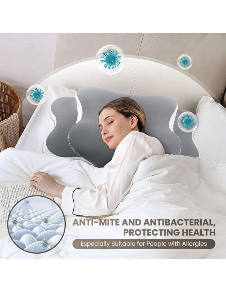 Almohada Cervical JINXIA de Espuma Viscoelástica 65x39cm Gris Almohada Cervical JINXIA de Espuma Viscoelástica 65x39cm Gris