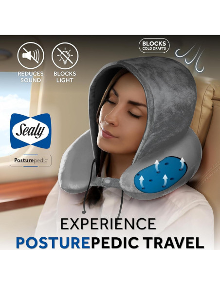 Almohada de Viaje con Capucha Sealy SL11098 - Espuma de Memoria y Gel Almohada de Viaje con Capucha Sealy SL11098 - Espuma de Memoria y Gel